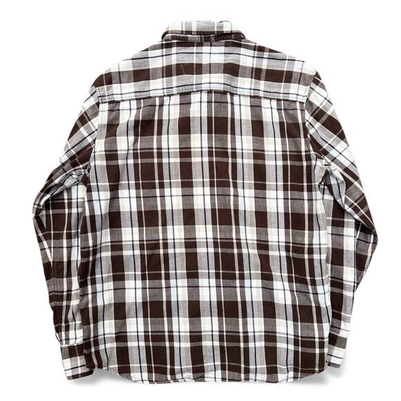 Vintage Y2K Quiksilver Flannel Plaid Button Up Shirt Skater Surf Brown Blue Tan - Picture 8 of 9